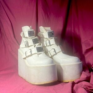 Demonia white platforms combat boots
